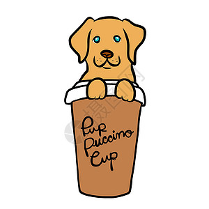 奥斯坦金诺咖啡杯中的狗卡通漫画插图插画