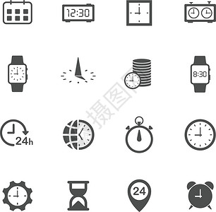 手表UI为 web 和 ui 设计设置的时间时钟平面图标 孤立在白色背景上的时间时钟矢量图标 时间就是金钱经营理念插画