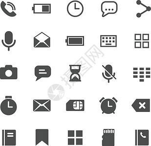 闪存卡智能手机功能 web 图标 用户界面元素 用于 web 移动和 ui 设计的智能手机功能矢量图标互联网商业闹钟短信照片软件工具跑设计图片