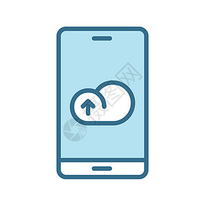 UI手机素材在白色上孤立的智能手机线性蓝色图标上上传云 智能设备技术平面矢量图标 带有蓝色笔划 用于网络 移动应用程序 ui 设计 云计算彩设计图片
