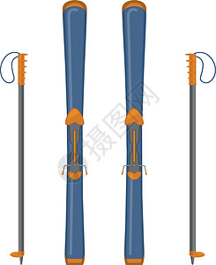 速降滑雪和滑雪杖 滑雪用的滑雪板 冬季运动的运动器材 在白色背景上孤立的矢量图插画