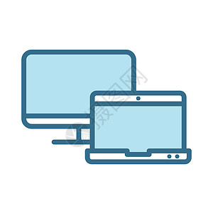 Pc 显示器和笔记本电脑线性蓝色图标隔离在白色 智能设备技术平面矢量图标 带有蓝色笔划 用于网络和移动应用程序 ui 设计 显示设计图片