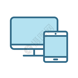 电话线性图标监视器和平板电脑线性蓝色图标隔离在白色 智能设备技术平面矢量图标 带有蓝色笔划 用于网络和移动应用程序 ui 设计 显示器和平板设计图片