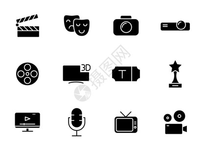筒管电影剪影矢量图标上白色孤立 为 web 移动应用程序 ui 设计和打印设置的电影图标设计图片