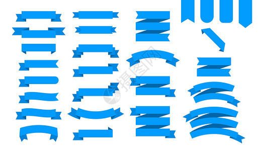 蓝色丝带标签白色背景上隔离的平面矢量带条横幅平坦 插图式蓝带商业标签艺术品弯曲收藏网络风格徽章团体礼物插画