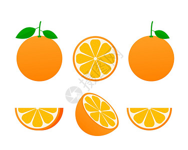 柠檬可丽饼橙色整片和橘子片 橙子矢量插图 完全可编辑手工制作的网格收藏食物果汁饮食叶子热带营养圆圈菜单艺术设计图片