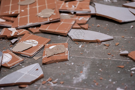 陶瓷碎片瓷砖堆石头房子装修裂缝制品遗迹倾倒建筑建筑学碎片背景
