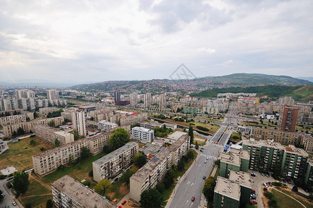 波黑萨拉热窝萨拉耶沃市风景建筑物游客首都地标天际场景城市街道全景天线背景