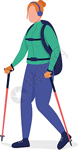 女人在北欧步行半平面颜色矢量特征运动活动锻炼动画片运动装姿势女士香椿成人女性背景图片