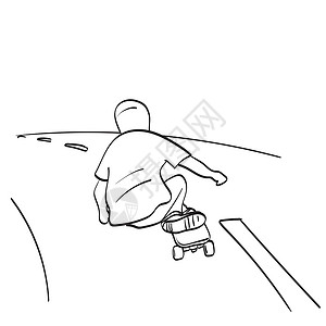 滑板的人白色背景线艺术所孤立的农村路样插图矢量上玩花样滑冰的人背面景设计图片