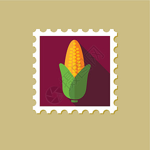 长影子的玉米平面邮票邮政饮食植物蔬菜贴纸标签邮戳农业邮资食物背景图片