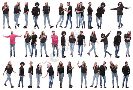 许多不同年轻人照片的拼贴图广告自拍手势卷曲衣服快乐牛仔裤技术夫妻手机背景图片
