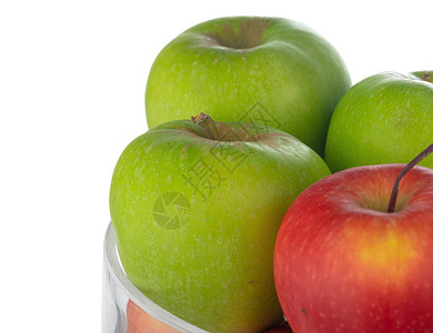 玻璃水果碗贴上白底苹果的玻璃水果碗储存容器贮存白色餐具背景图片