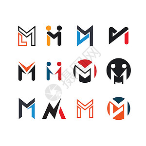 字体裂纹设计M 字母矢量图标集模板插图设计设计图片