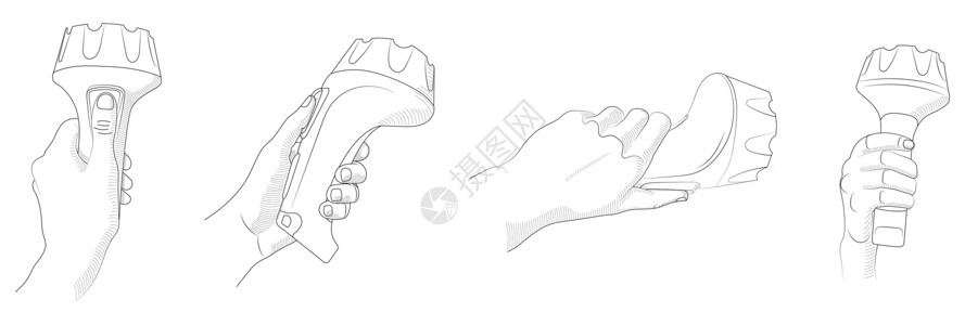 户外手电筒主图手持矢量草图的手电筒 旅游设备概念设计图片