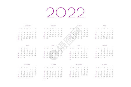 映于墙2022年日历模板以最低程度的经典风格为个人规划器 周于周日开始计划网格商业季刊记事簿办公室日记日程季节规划师设计图片