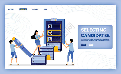 选择和选择员工候选人以招聘和参考团队的矢量插图 设计可用于登陆页面 网页 网站 移动应用程序 海报 传单 ui ux背景图片