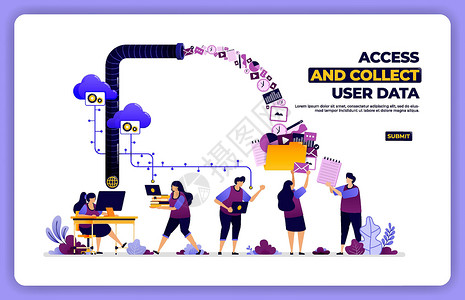 托管班海报访问和收集用户数据的矢量海报 管理用户体验活动 专为登陆页面 横幅 网站 网络 海报 移动应用程序 主页 社交媒体 传单 小册子插画