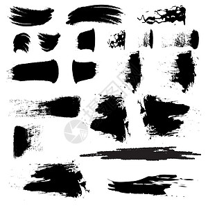 中划线白色背景上不同的黑涂黑划线  矢量边界墨水插图涂鸦水彩染料中风横幅画笔飞溅插画