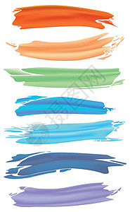 白背景上各种彩色涂料矢量笔触艺术墨水蓝色刷子框架创造力条纹绘画中风背景图片