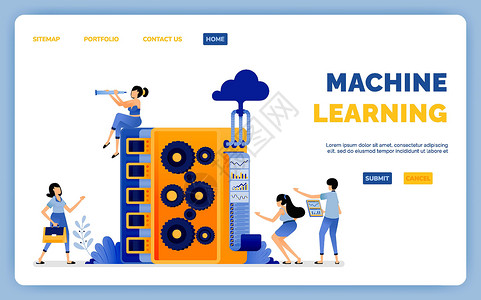 宣传单设计机器基于云计算的数据库系统数据处理机器学习设计 矢量插图可用于登陆页面 网页 网站 移动应用程序 海报 传单 ui ux设计图片