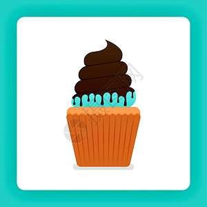 可可味麻薯美味蛋糕的插图与薄荷味冰淇淋和融化的黑巧克力额外浇头 设计可以用于书籍 传单 海报 网站 网络 应用程序 着陆页 食谱 小册子插画