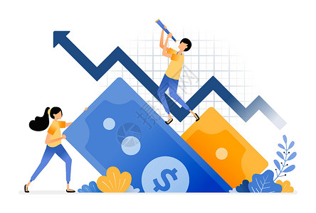 增加金融投资的矢量设计 二级货币市场的积极反馈 折叠的钱 插图可用于网站 海报 横幅 移动应用程序 网络 社交媒体 广告设计图片