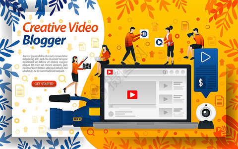创意博客视频 用于编辑的 在线影响者 vlogger 和 selebgram 概念向量 可用于登陆页面 模板 用户界面 网络 移背景图片
