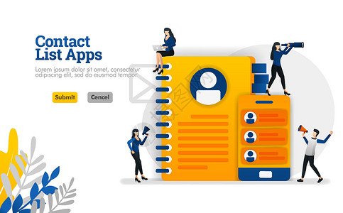 后台列表页面用于手机和提醒的联系人列表应用程序 配备书籍和智能手机的矢量插图概念可用于登陆页面 模板 ui ux 网络 移动应用程序 海报设计图片