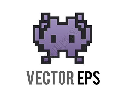 矢量经典游戏紫异形怪物8位图形图标眼睛表情插图外星人章鱼坡度紫色符号背景图片