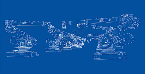 生产图一种工业机器人操纵者自动化草图商业电脑科学3d工程智力生产手臂背景