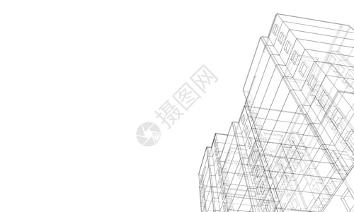 看建筑图建筑师多层楼建筑的电线框架模型草图技术工程3d原理图公寓线条建筑学办公室房子背景