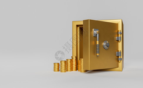 银行保险箱开金保险箱 有很多硬币背景