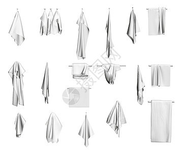 白毛巾挂在白色背景上孤立的衣架上 前视图 3D 矢量插图插画