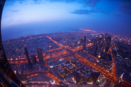 迪拜全景迪拜夜天窗海湾城市天空场景商业旅游摩天大楼交通旅行奢华背景