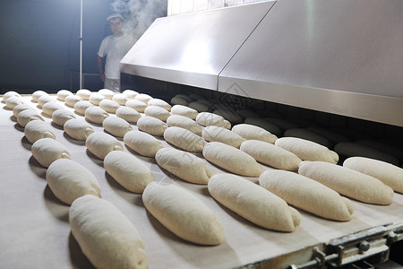糕点作坊面包工厂生产自动化店铺糕点运输车饼干营养包子作坊粮食食物背景