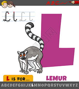 字母字母L L 用动画狐猴动物字符背景图片