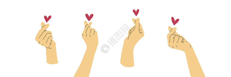 韩国韩式韩屋显示心脏标志 亚洲图标草图插画