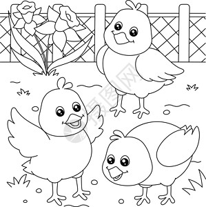 蟹炒本鸡孩子们的小鸡的彩色页面插画