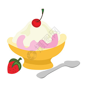 青海老酸奶冰淇淋圣代 平板矢量说明和白色背景插画