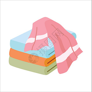 绿布素材粉红色 蓝色 橙色和绿毛巾的矢量说明插画