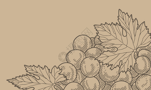 赤甲红复古串葡萄木刻收藏酿酒横幅框架葡萄园藤蔓邮票风格标签插画