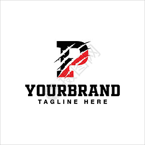 品牌标识带有黑红色 Paws 矢量插图的字母 P Logo 设计插画