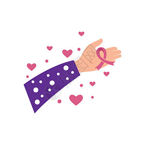 爱与希望提高对乳腺癌认识的手与丝带朋友帮助药品女性团结女士疾病女孩卡片幸存者插画