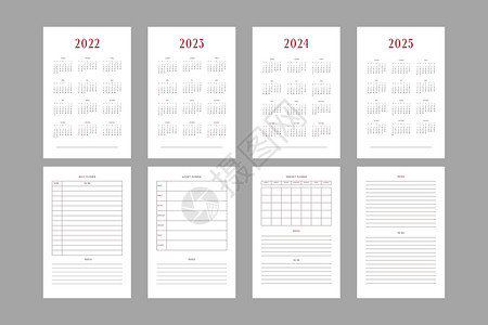 2022 2023 2024 2025 日历和每日每周每月个人计划日记模板 商务笔记本月历个人日程简约设计桌子季刊商业组织者记事背景图片