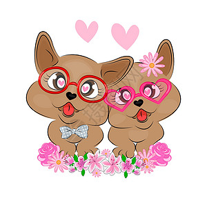杰克罗素小狗情侣相爱可爱的狗插图情人节卡片纺织印刷包装装饰 t 恤印刷爱情儿童插画设计图片