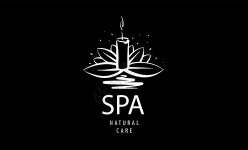 身体spa黑色背景上的 Lagn 矢量 SPA 标志洗澡绘画身体女士香气标识瑜伽治疗涂鸦叶子插画