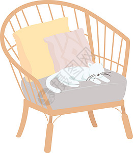 软垫配有宠物半平板彩色矢量物品的舒适手椅插画