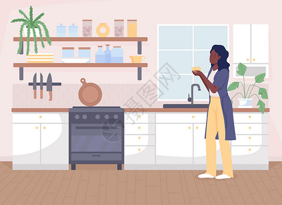 丹麦语在厨房平板彩色矢量插图中放松茶叶时间插画