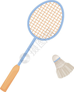 比赛毽子羽毛球拍和毽子 羽毛球运动器材 用于运动 体力活动和训练的球拍 在白色背景上孤立的矢量图插画